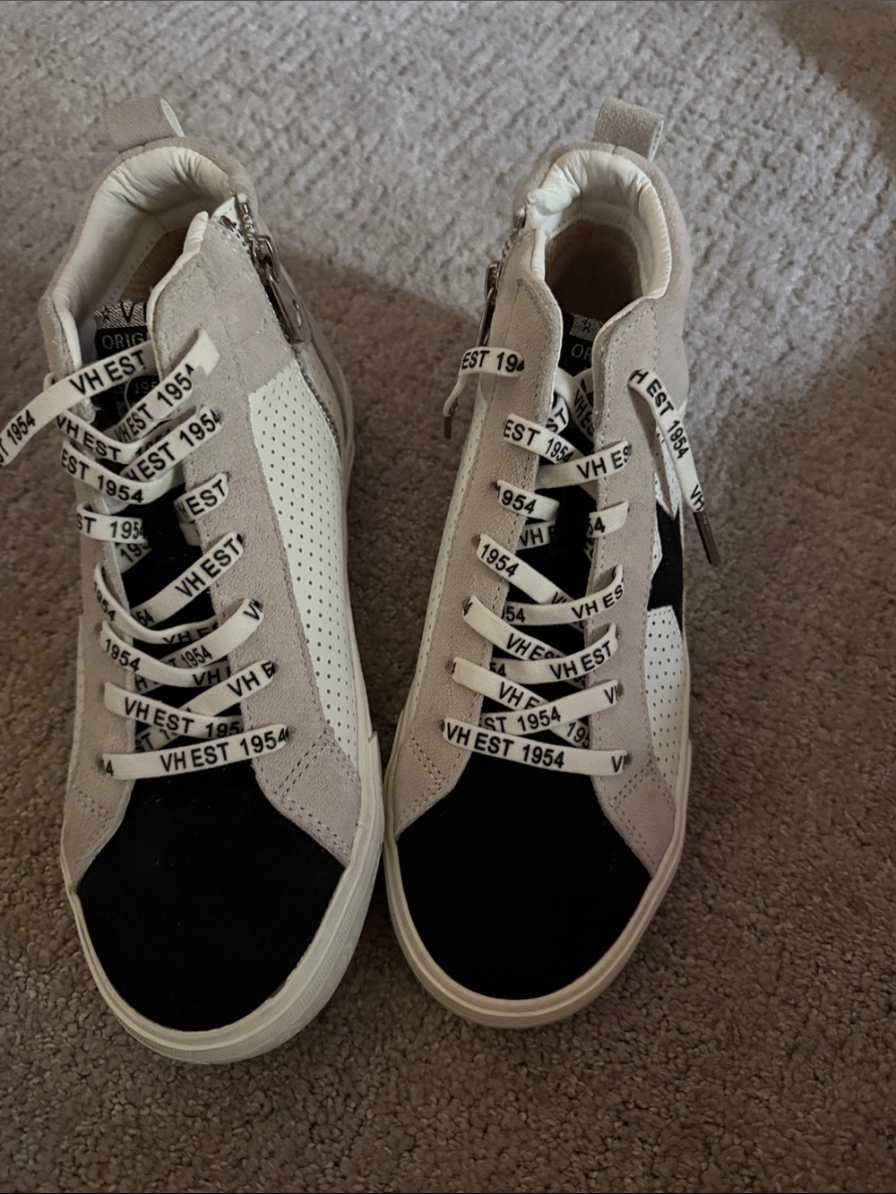 Vintage Havana Black and Beige High Top Sneakers with Logo Laces & extra set.